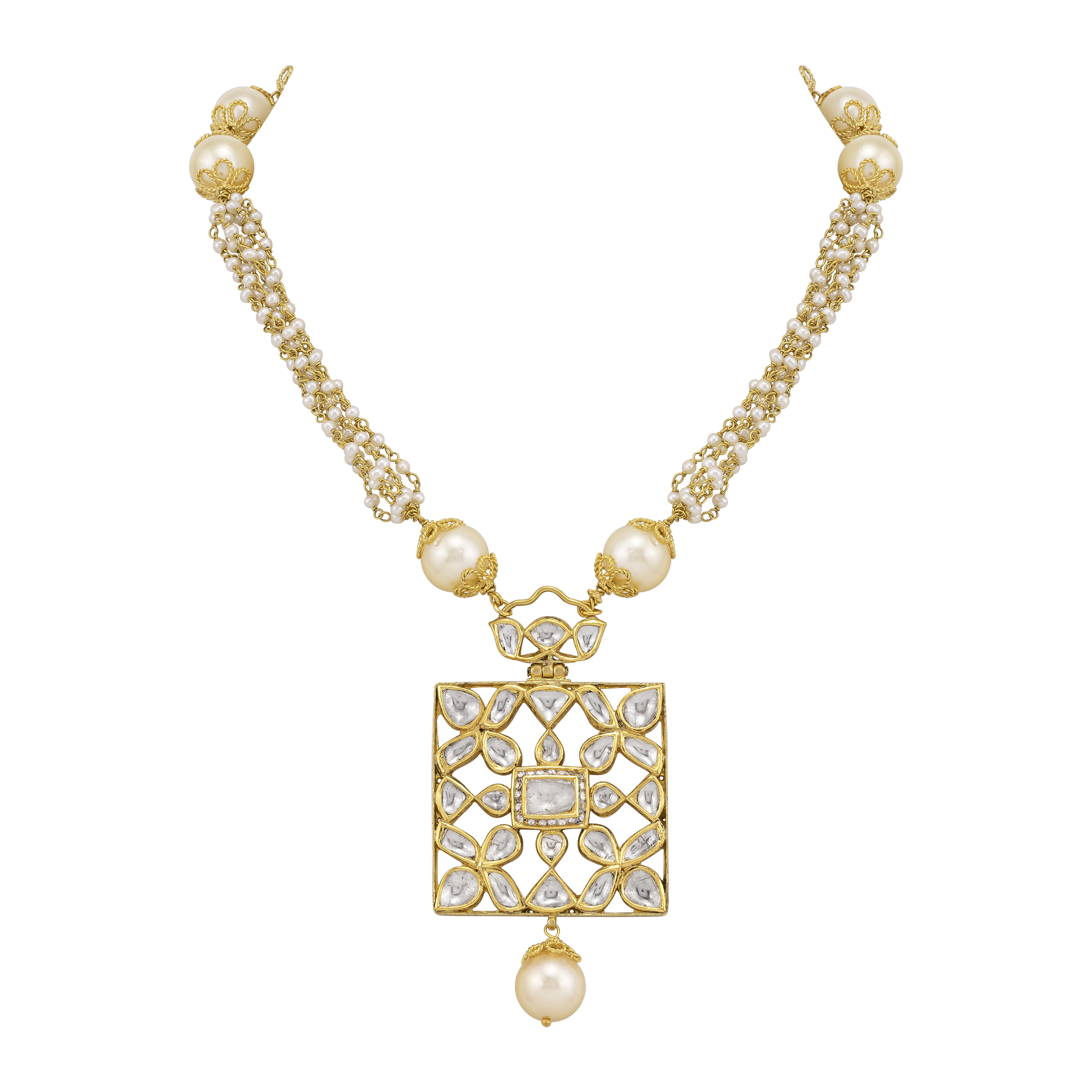 Polki Pendant Necklace with Pearls & Gold Accents